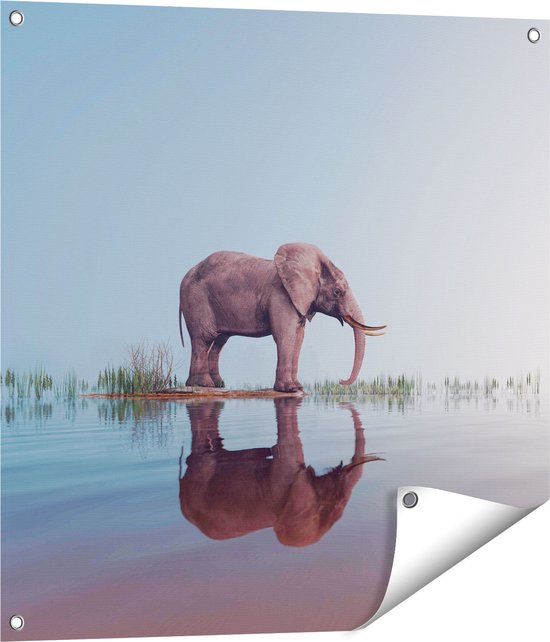 Gards Tuinposter Olifant bij het Water - 70x70 cm - Tuindoek - Tuindecoratie - Wanddecoratie buiten - Tuinschilderij