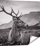 Gards Poster de jardin Tête de Cerf - Cerf - Wit Zwart - 80x80 cm - Toile de jardin - Décoration de jardin - Décoration murale extérieur - Tableau de jardin