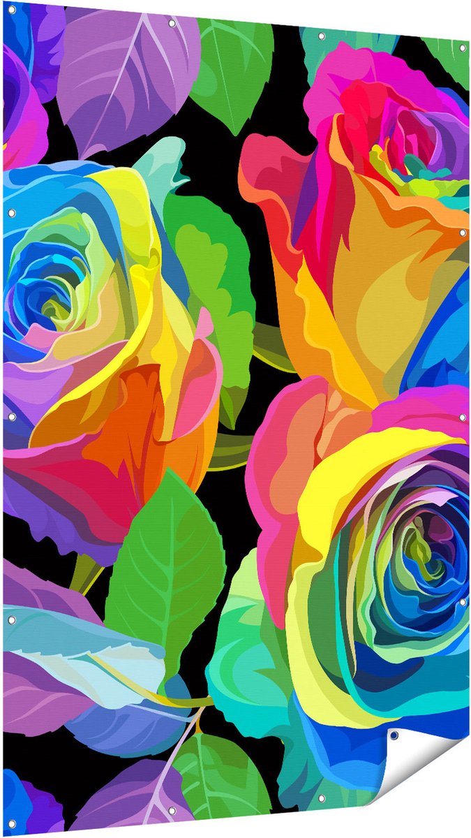 Gards Tuinposter Kleurrijke Rozen - Bloemen - Abstract - 120x180 cm - Tuindoek - Tuindecoratie - Wanddecoratie buiten - Tuinschilderij Multikleur