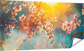 Gards Tuinposter Bloesemboom tijdens Zonsondergang - Bloem - 160x80 cm - Tuindoek - Tuindecoratie - Wanddecoratie buiten - Tuinschilderij