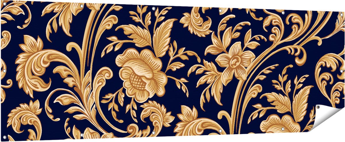 Gards Tuinposter Decoratieve Gouden Bloemen Achtergrond - 210x70 cm - Tuindoek - Tuindecoratie - Wanddecoratie buiten - Tuinschilderij Multikleur