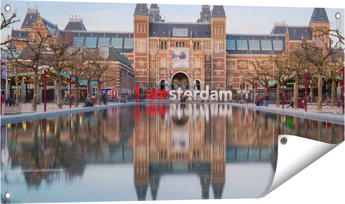 Gards Tuinposter Amsterdam Rijksmuseum - I Amsterdam Tekst - 100x50 cm - Tuindoek - Tuindecoratie - Wanddecoratie buiten - Tuinschilderij Multikleur
