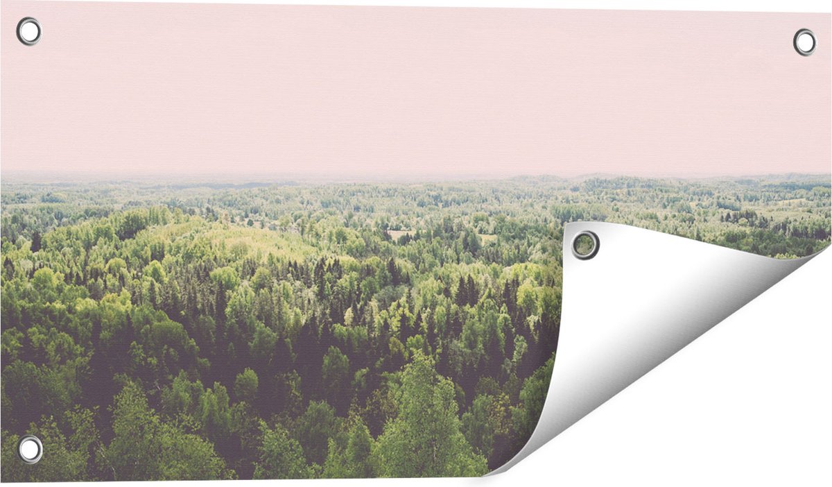 Gards Tuinposter Eindeloze Bos met Groene Bomen - 60x30 cm - Tuindoek - Tuindecoratie - Wanddecoratie buiten - Tuinschilderij Multikleur