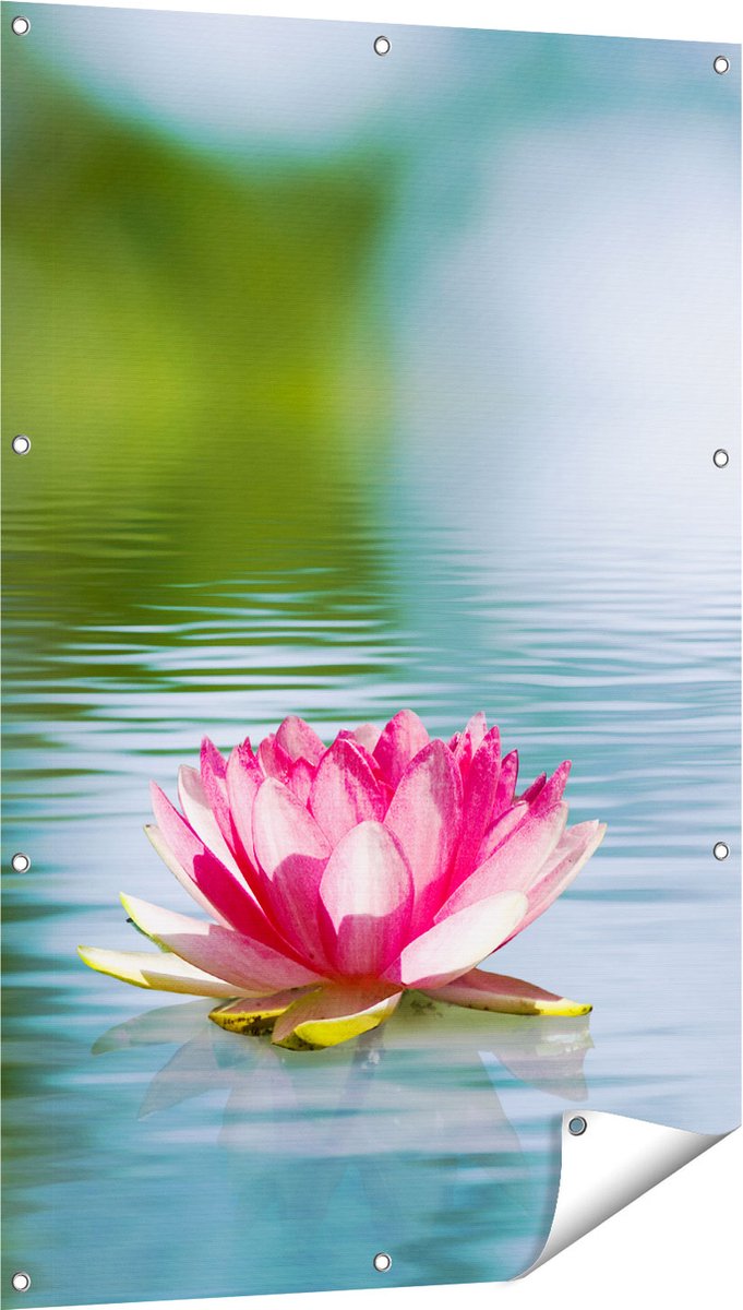 Gards Tuinposter Roze Lotusbloem op het Water - 80x120 cm - Tuindoek - Tuindecoratie - Wanddecoratie buiten - Tuinschilderij Multikleur