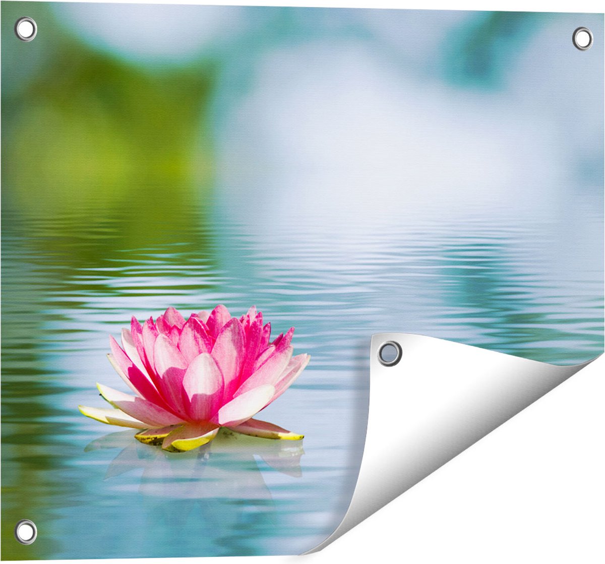 Gards Tuinposter Roze Lotusbloem op het Water - 50x40 cm - Tuindoek - Tuindecoratie - Wanddecoratie buiten - Tuinschilderij Multikleur