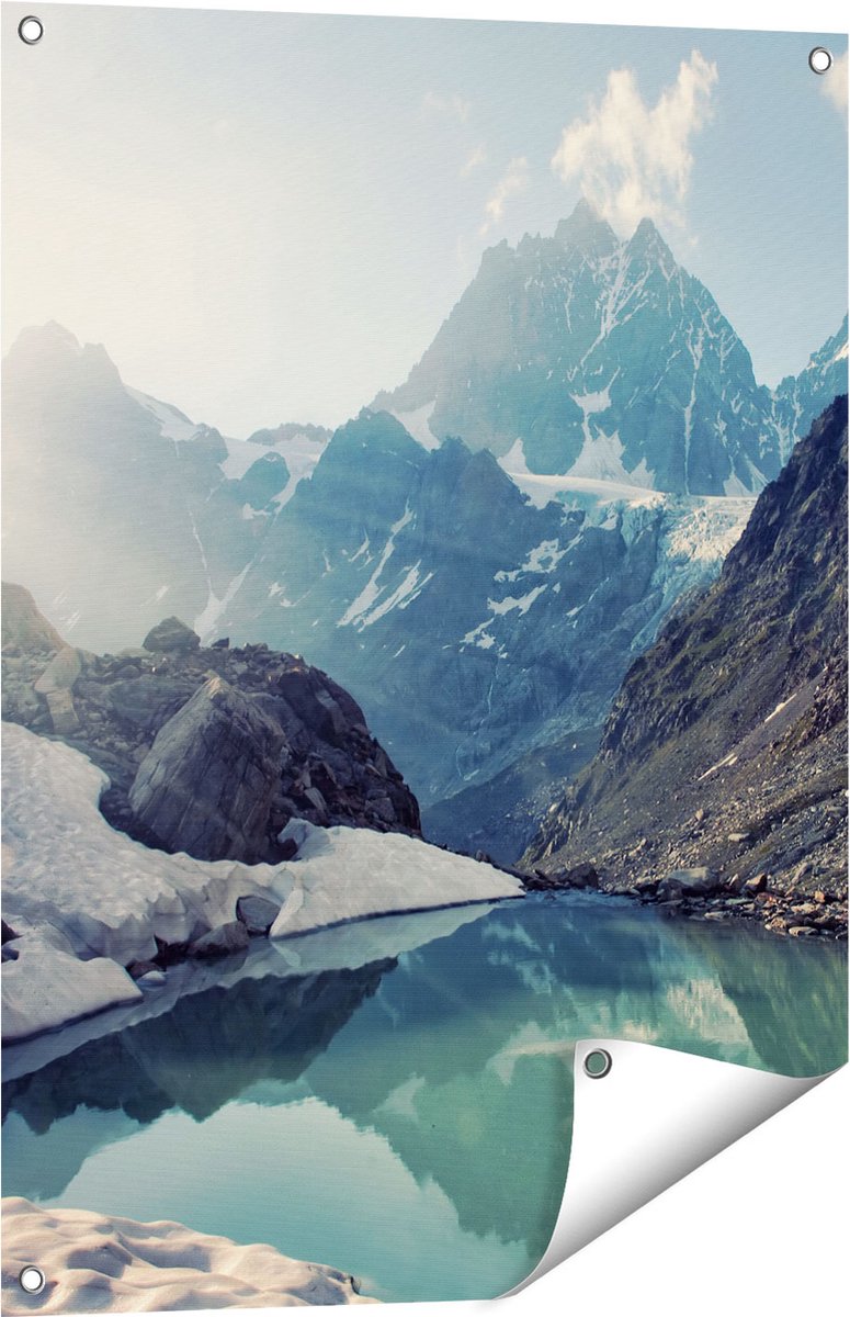 Gards Tuinposter Landschap berg meer - 60x80 cm - Tuindoek - Tuindecoratie - Wanddecoratie buiten - Tuinschilderij Multikleur