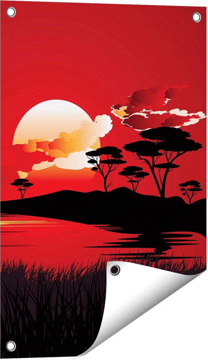 Gards Tuinposter Rode Zonsondergang in de Savanne - Abstract - 40x60 cm - Tuindoek - Tuindecoratie - Wanddecoratie buiten - Tuinschilderij Multikleur