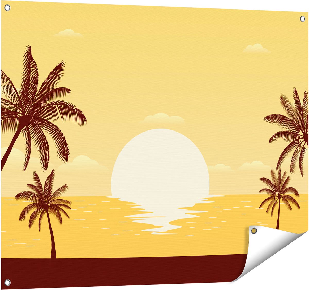 Gards Tuinposter Zonsondergang met Palmbomen - Abstract - 100x80 cm - Tuindoek - Tuindecoratie - Wanddecoratie buiten - Tuinschilderij Multikleur