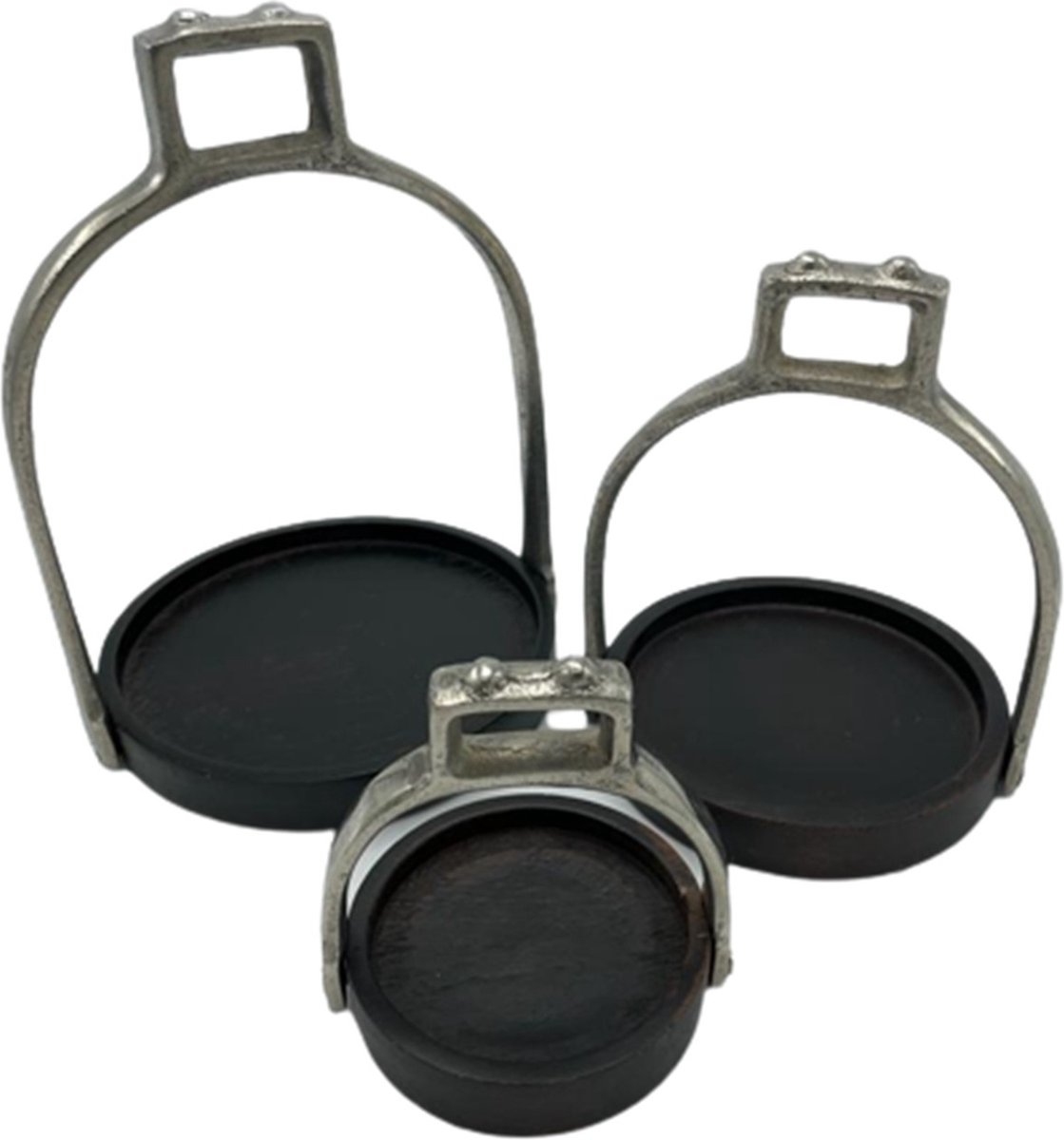 Deco4yourhome® - Stijgbeugels - Set van 3 - Metaal - Hout - Old Metal - Zwart - Grijs