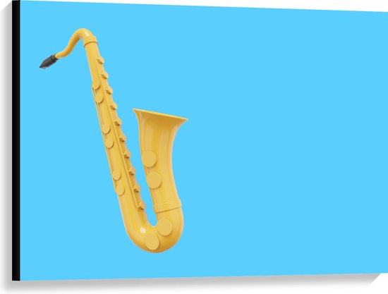 Canvas - Gele Saxofoon tegen Blauwe Achtergrond - 100x75 cm Foto op Canvas Schilderij (Wanddecoratie op Canvas)