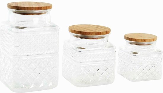 ANSQU 2 stuks vintage glazen voorraadpot, 23,7 FL OZ glazen voedselopslagcontainers met bamboe deksel, snoeppotten met deksels voor aanrecht, voorraadkast, koffie, thee, suiker ANSQU 2 stuks vintage glazen voorraadpot, 23,7 FL OZ glazen voedselopslagcontainers met bamboe deksel, snoeppotten met deksels voor aanrecht, voorraadkast, koffie, thee, suiker