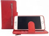 Samsung J6 Plus SM-J610 - Burned Red Leren Rits Portemonnee Hoesje - Lederen Wallet Case TPU meegekleurde binnenkant- Book Case - Flip Cover - Boek - 360º beschermend Telefoonhoesj