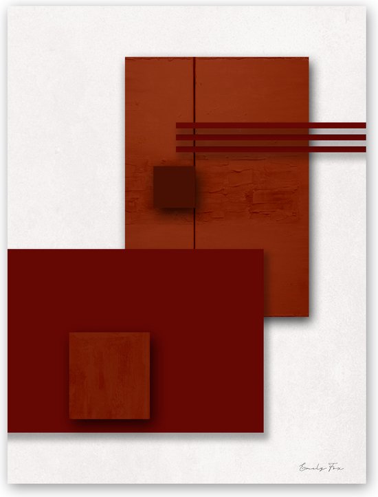 Dibond - Reproduktie / Kunstwerk / Kunst / Abstract / - Wit / zwart / rood - 100 x 150 cm.
