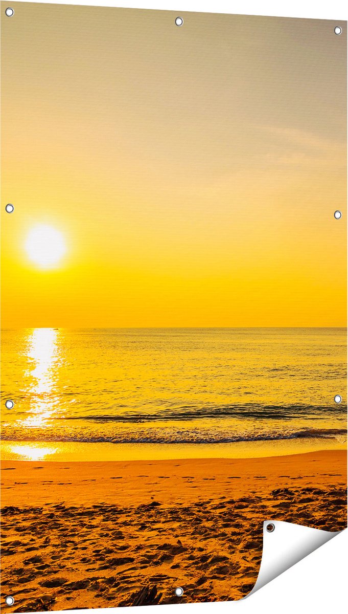 Gards Tuinposter Tropisch Strand tijdens Zonsondergang - 80x120 cm - Tuindoek - Tuindecoratie - Wanddecoratie buiten - Tuinschilderij Multikleur