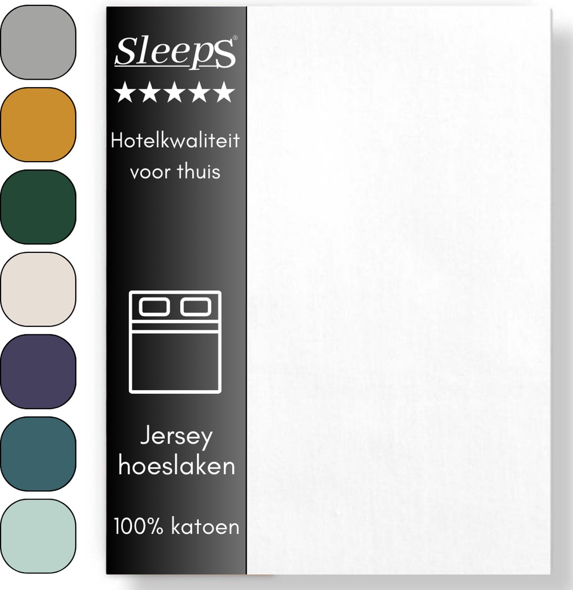 Sleeps Jersey Hoeslaken - Wit Lits-Jumeaux 180x200/220 cm - 100% Katoen - Hoge Hoek - Heerlijk Zacht Gebreid - - Strijkvrij - Rondom elastiek - Stretch -