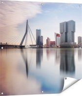 Gards Tuinposter Rotterdamse Skyline met de Erasmusbrug - 90x90 cm - Tuindoek - Tuindecoratie - Wanddecoratie buiten - Tuinschilderij