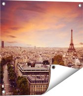 Gards Tuinposter Skyline Parijs met Eiffeltoren - 50x50 cm - Tuindoek - Tuindecoratie - Wanddecoratie buiten - Tuinschilderij