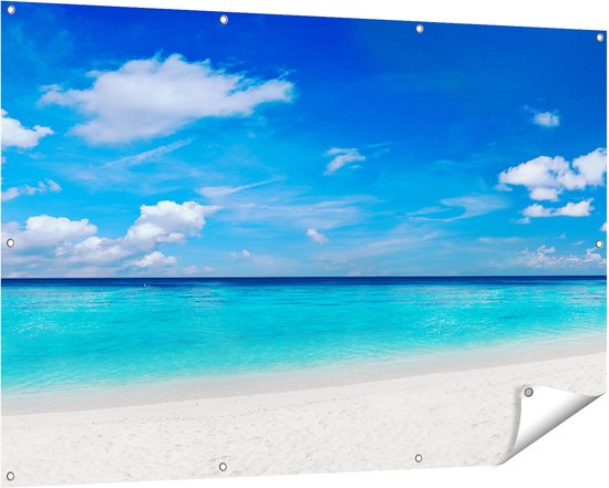 Gars Affiche de jardin Plage Tropicale avec Palmier - 150x100 cm - Toile jardin - Décoration de jardin - Décoration murale extérieur - Tableau jardin