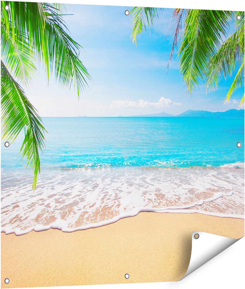 Gards Tuinposter Tropisch Strand en Zee - 90x90 cm - Tuindoek - Tuindecoratie - Wanddecoratie buiten - Tuinschilderij Multikleur