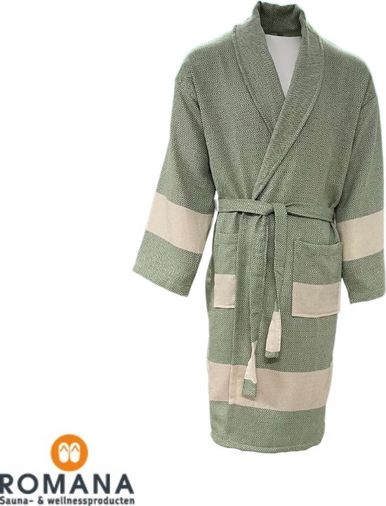 Romana Products Hamam Diamond - Badjas Unisex - Kamerjas - Ochtendjas - Olijfgroen - Maat XXL - Katoen
