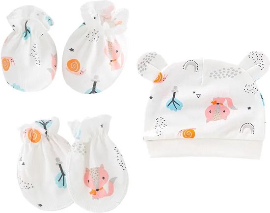 Moufles naissance en coton gants bébé anti griffures - blanc