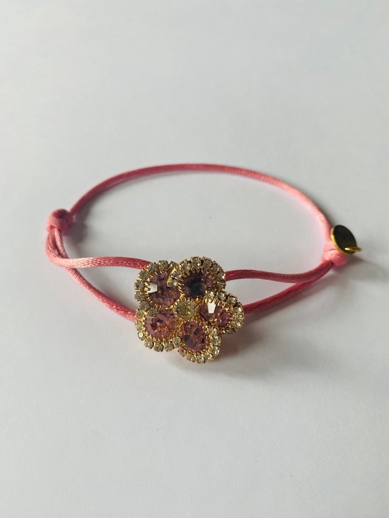 Foto: Recolet armband pailletten bloem dames roze zilver armband met knoop satijn armband vintage recycling