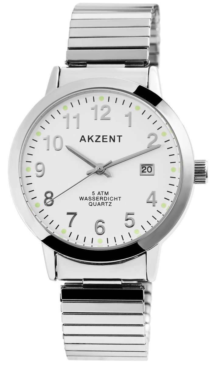 Akzent - Exclusief Herenhorloge met Metalen Band en Datumaanduiding - Wit