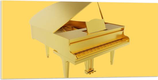 Acrylglas - Gelen Vleugel Piano tegen Gele Achtergrond - 100x50 cm Foto op Acrylglas (Met Ophangsysteem)