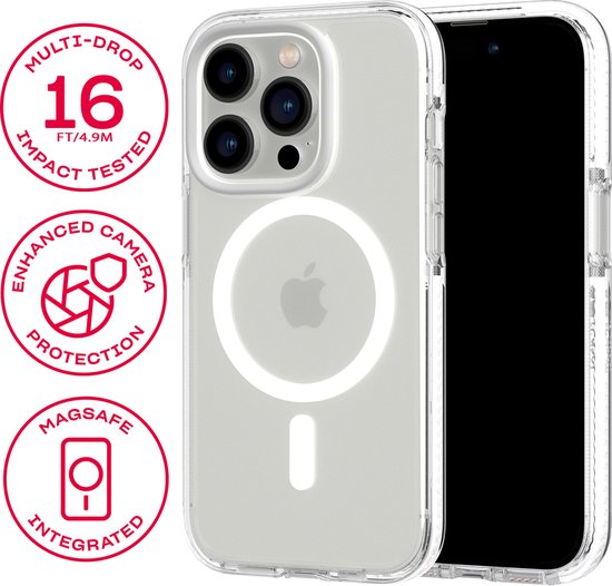 Tech21 Evo Crystal - iPhone 14 Pro hoesje - Schokbestendig telefoonhoesje - Geschikt voor MagSafe - Transparant/Wit - 4,9 meter valbestendig - Flexshock