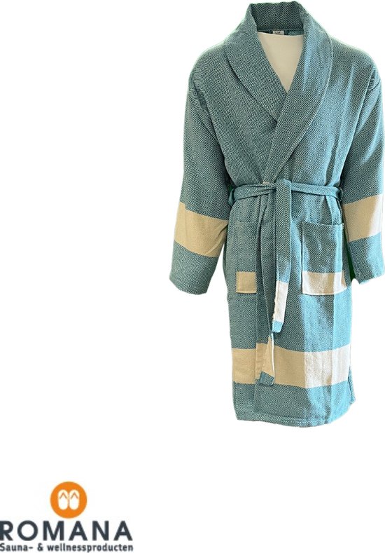 Romana Products Hamam Diamond - Badjas Unisex - Kamerjas - Ochtendjas - Turquoise - Maat XXL - Katoen