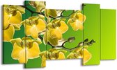 GroepArt - Schilderij - Orchidee - Geel, Groen, Wit - 120x65 5Luik - Foto Op Canvas - GroepArt 6000+ Schilderijen 0p Canvas Art Collectie - Wanddecoratie
