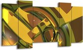 GroepArt - Schilderij - Abstract - Groen, Bruin, Wit - 120x65 5Luik - Foto Op Canvas - GroepArt 6000+ Schilderijen 0p Canvas Art Collectie - Wanddecoratie