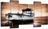 GroepArt - Schilderij - Boot - Zwart, Wit, Bruin - 120x65 5Luik - Foto Op Canvas - GroepArt 6000+ Schilderijen 0p Canvas Art Collectie - Wanddecoratie