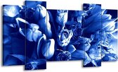 GroepArt - Schilderij - Bloemen - Blauw, Wit - 120x65 5Luik - Foto Op Canvas - GroepArt 6000+ Schilderijen 0p Canvas Art Collectie - Wanddecoratie
