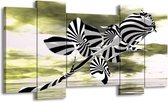 GroepArt - Schilderij - Roos - Zwart, Wit, Groen - 120x65 5Luik - Foto Op Canvas - GroepArt 6000+ Schilderijen 0p Canvas Art Collectie - Wanddecoratie