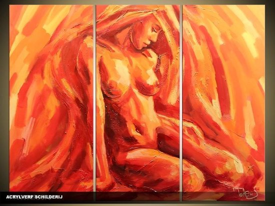 Art de la peinture acrylique, Sexy | Orange, rouge, jaune | 120x80cm 3Liège peint à la main