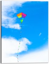 Dibond - Foto van Kleurrijke Vlieger onder Schapenwolken - 30x40 cm Foto op Aluminium (Wanddecoratie van metaal)