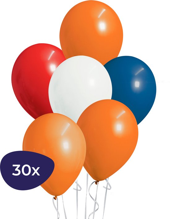 Koningsdag Ballonnen - Oranje Kingsday - Bevrijdingsdag - Nederlands Elftal - Helium Ballonnen - Latexballonnen - Rood Wit Blauw - Nederland WK Decoratie - EK Versiering - Voetbal Feest - 27cm - 30 stuk