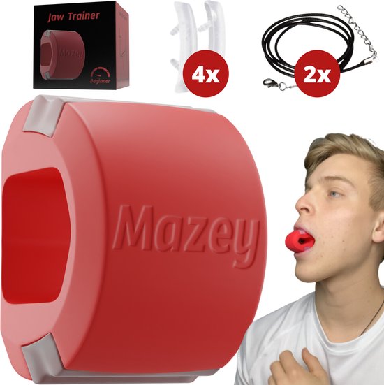 Mazey Kaaklijn Trainer - Jawline Trainer 80% Sterker - Kaaktrainer voor Sterke Kaaklijn - Onderkin Trainer en Kaak Trainer Rood 27KG