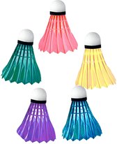 badmintonshuttles kleurrijke veren 5-delige gekleurde set - Premium badmintonaccessoires voor binnen- en buitenspelen" - Perfect voor badmintonliefhebbers, professionele spelers en recreatief plezier