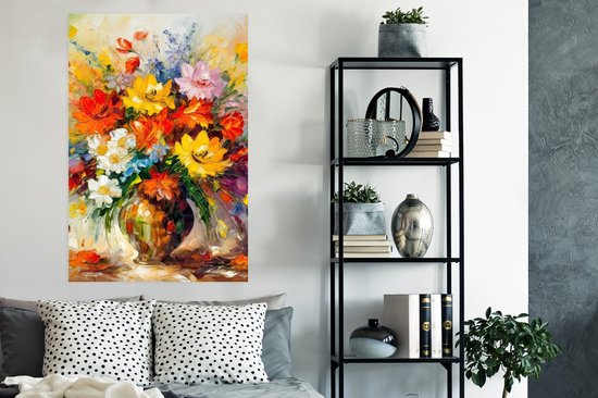 Poster Fleurs - Colorées - Peinture à l'huile - Pot de fleurs - 80x120 cm