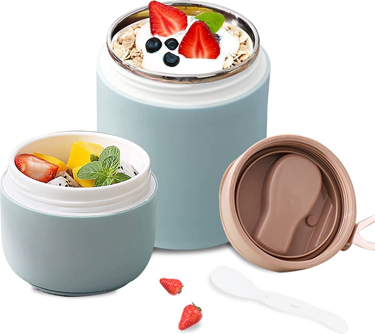 Lunchpot opvouwbare lepel Ellipse - praktische ontbijtbeker en container voor het vervoeren van voedsel, geschikt voor vriezer, magnetron en vaatwasser, blauw