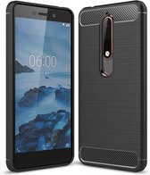 Nokia 6 2018 - Geborstelde TPU Cover - Zwart