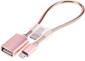 24 cm 2A Micro USB naar USB Aluminium slang OTG Adapter Gegevens oplaadkabel met USB-C / Type-C connector, voor Galaxy, Huawei, Xiaomi, HTC, Sony, LG en andere smartphones (Rose Go