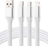 2A 1.2m 3 in 1 USB naar 8 pins en USB-C / Type-C en Micro USB Noodle Style oplaadkabel, voor iPhone / iPad / Galaxy / Huawei / Xiaomi / LG / HTC / Meizu en andere slimme telefoons