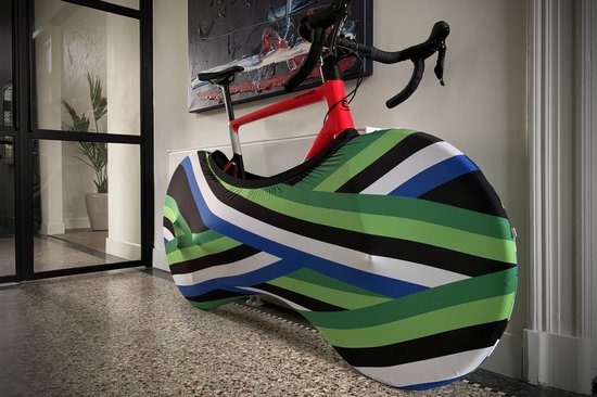 WHEEL fietssok van DS COVERS - Indoor - Stofvrij - Ademend - Stretch fit - Universeel MTB of Racefiets - kleur striped van DS COVERS — afbeelding 2