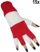 15x Paar Vingerloze handschoenen rood/wit