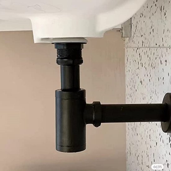 Faustina Universele Sifon voor Wastafels, Buissifon 1 1/4 inch Afvoergarnituur Afvoer voor Wastafels Badkamer van Roestvrij Staal, Zwart