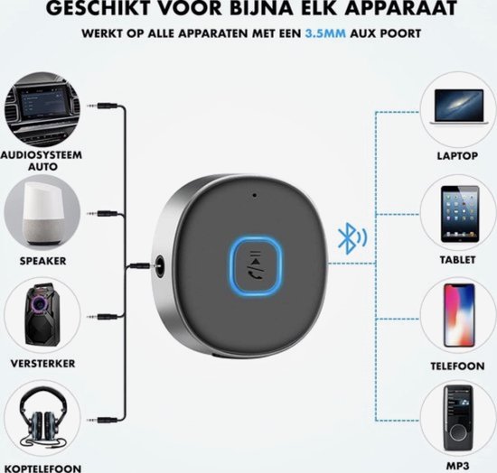 Bluetooth Adapter - Bluetooth Ontvanger - Bluetooth 5.0 - 3.5MM AUX - Bluetooth Receiver - Bluetooth Dongle -Handsfree Bellen - Bluetooth Audio Receiver - Bluetooth via AUX - ‘’merkloos’’