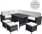 Jardí Rotan Tuinset met Beschermhoes - Loungeset - Hoek - Grijs